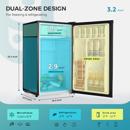 EUHOMY Mini Fridge with Freezer, Single Door Compact Refrigerator - Euhomy