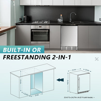 EUHOMY Beverage Refrigerator Large capacity 24 Inch, Stainless Steel Door Wine Cooler - Euhomy